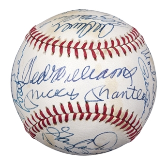 21 Hall of Famers Multi-Signed ONL Feeney Baseball With 23 Total Signatures Including Mantle, Williams, Ford & Carter (PSA/DNA)